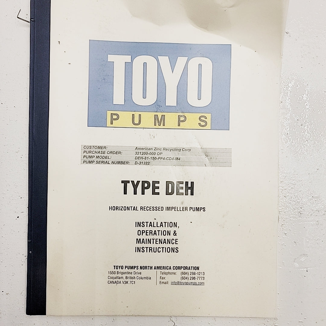 Toyo DEH Series Horizontal Recessed Impeller Pump
