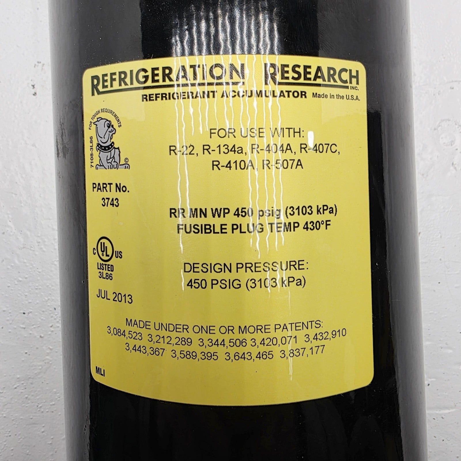 Refrigeration Research 3743 Refrigerant Accumulator 450 PSIG