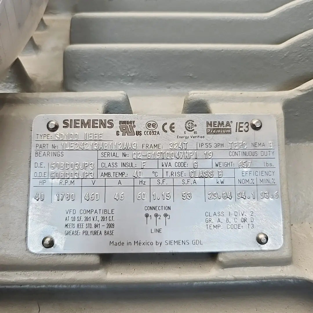 Siemens SD100 40 HP Motor 3PH 460V IEEE