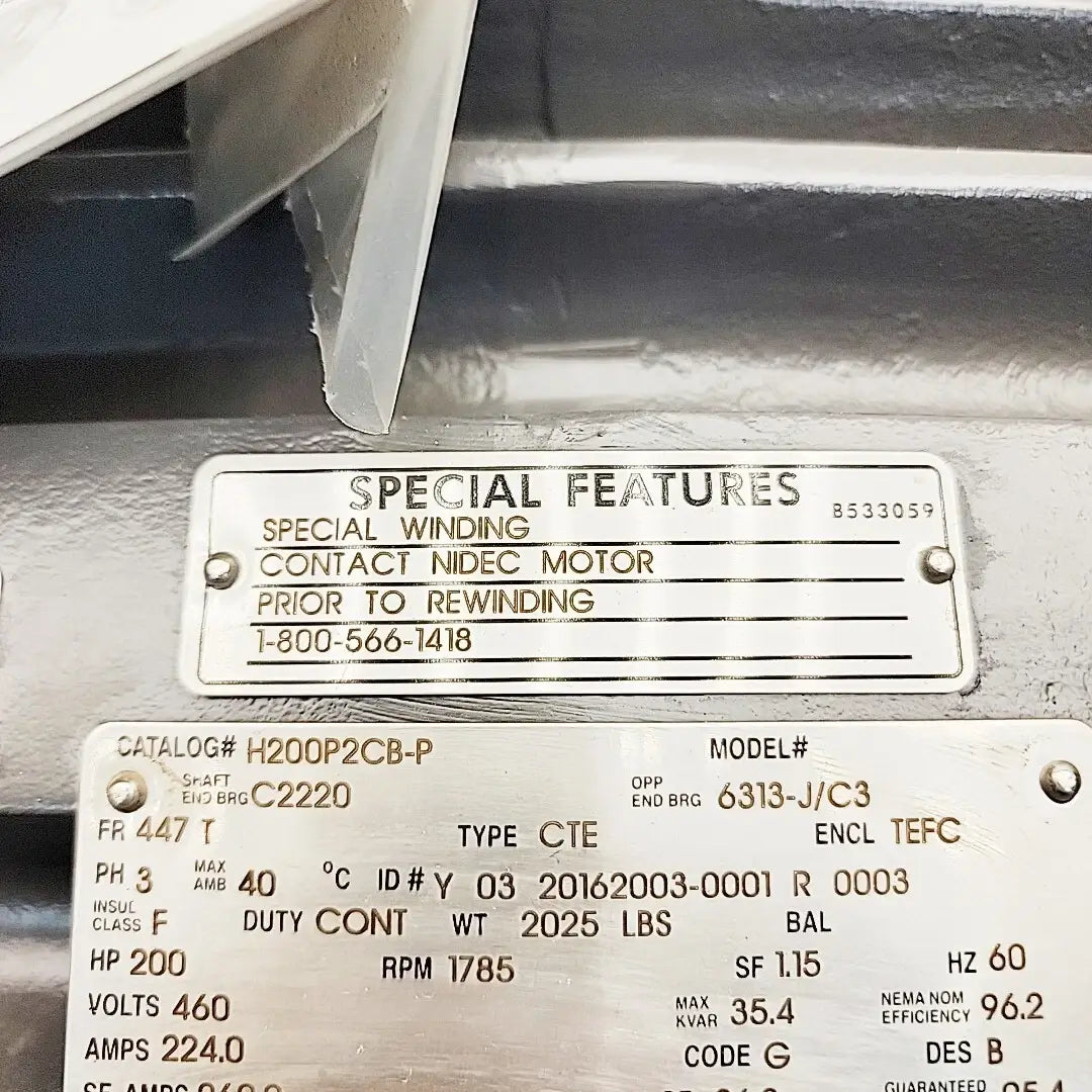 US Motors 6313-J/C3 200 HP Motor 1785 RPM 3PH TEFC