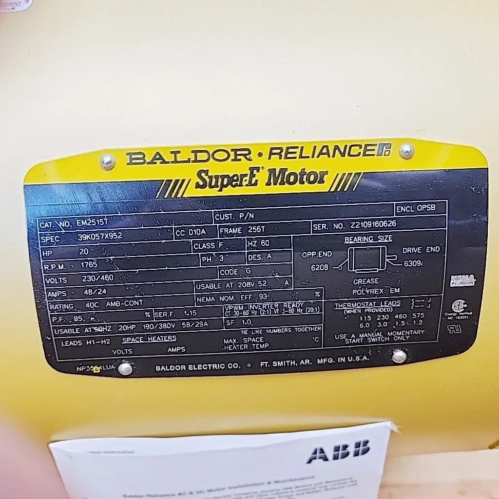Baldor EM2515T 20HP Motor – 1765 RPM, 256T, 230/460V