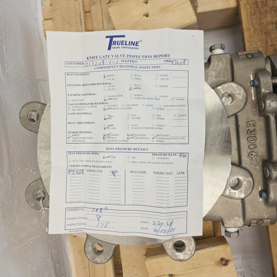 Trueline 8" PALE9NX3CK9 CL-150 Knife-Gate Valve 316SS
