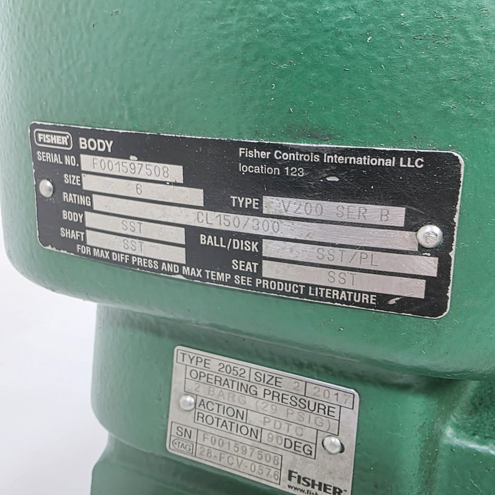 Fisher 6" V200 SER B Valve CL-150/300 CG8M With 2052 Size 2 Pneumatic Acuator