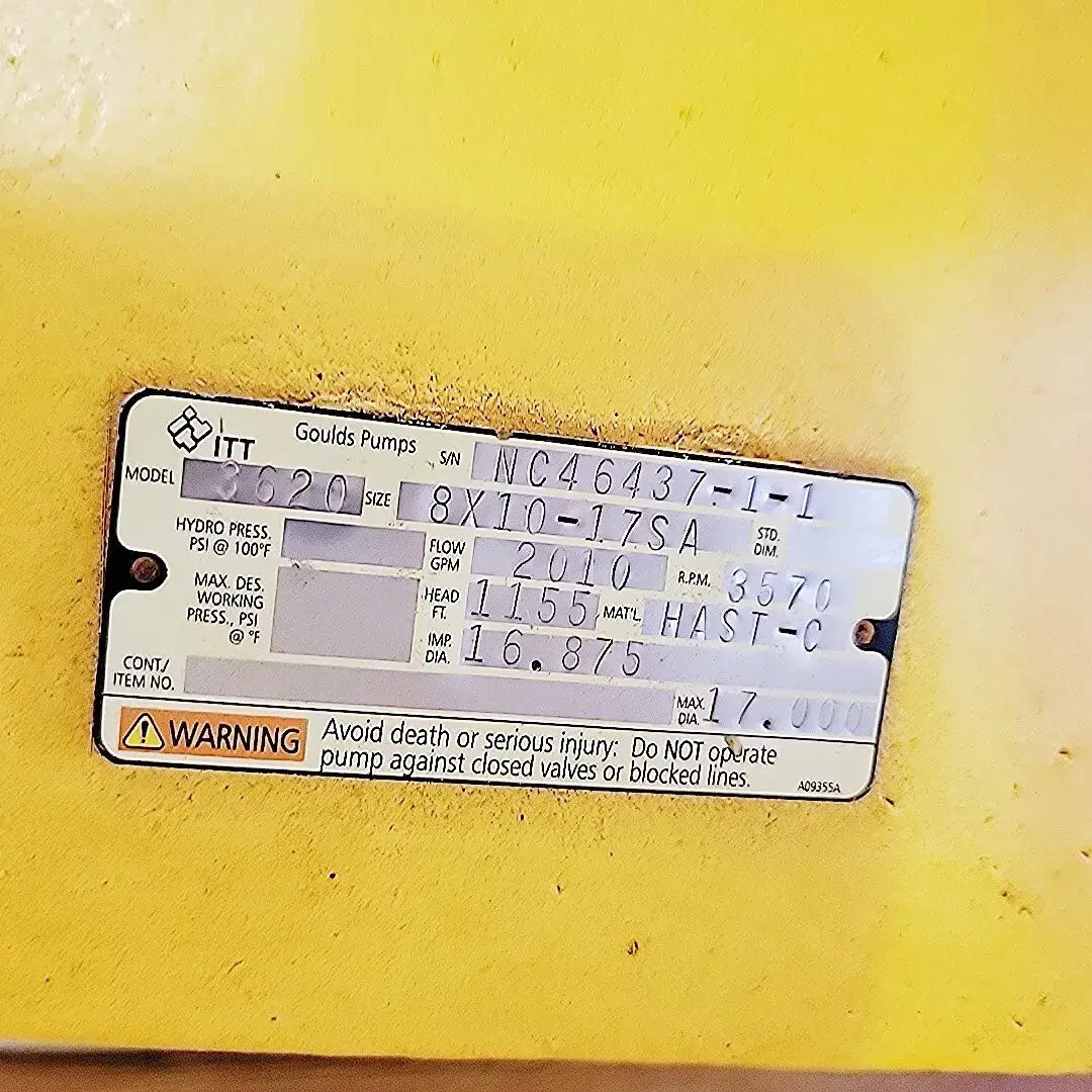 Goulds 3620 8×10-17SA API Pump, Hastelloy-C