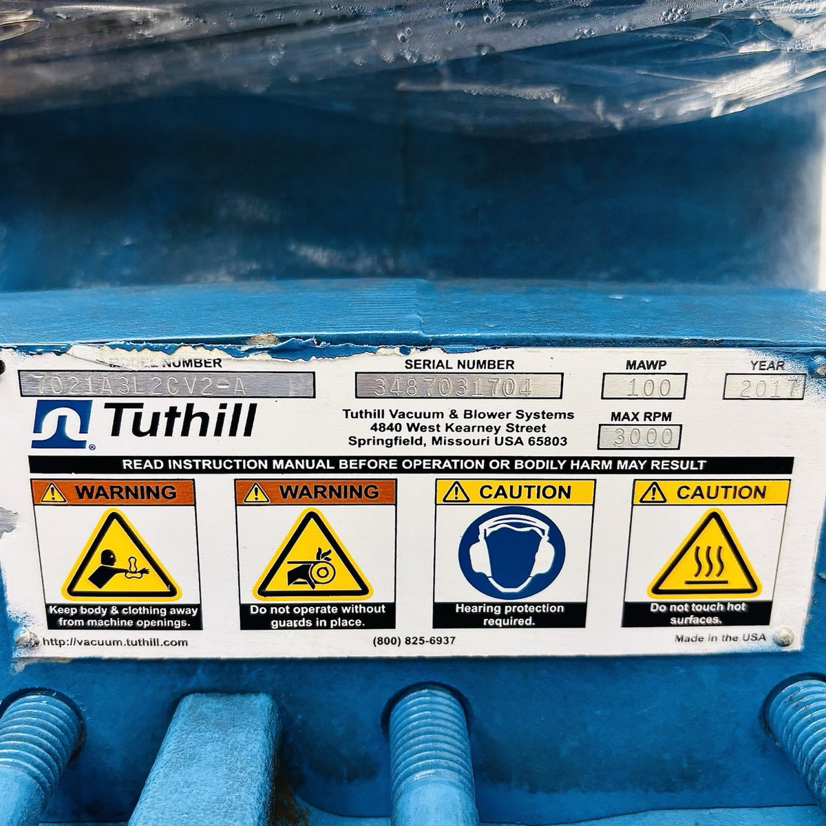 Tuthill 7021A3L2CV2-A 12 in x 19 in nameplate