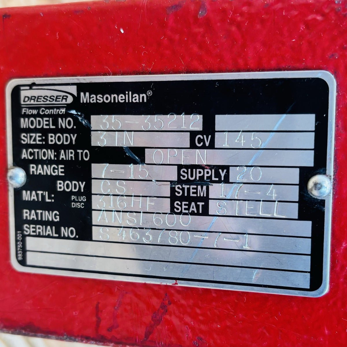 Masoneilan 35-35212 3 in nameplate