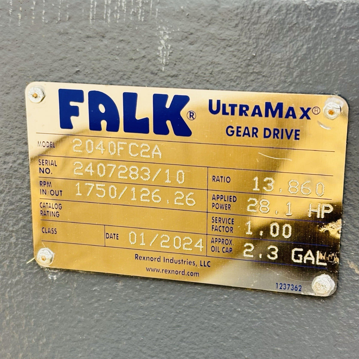 Falk 2040FC2A nameplate