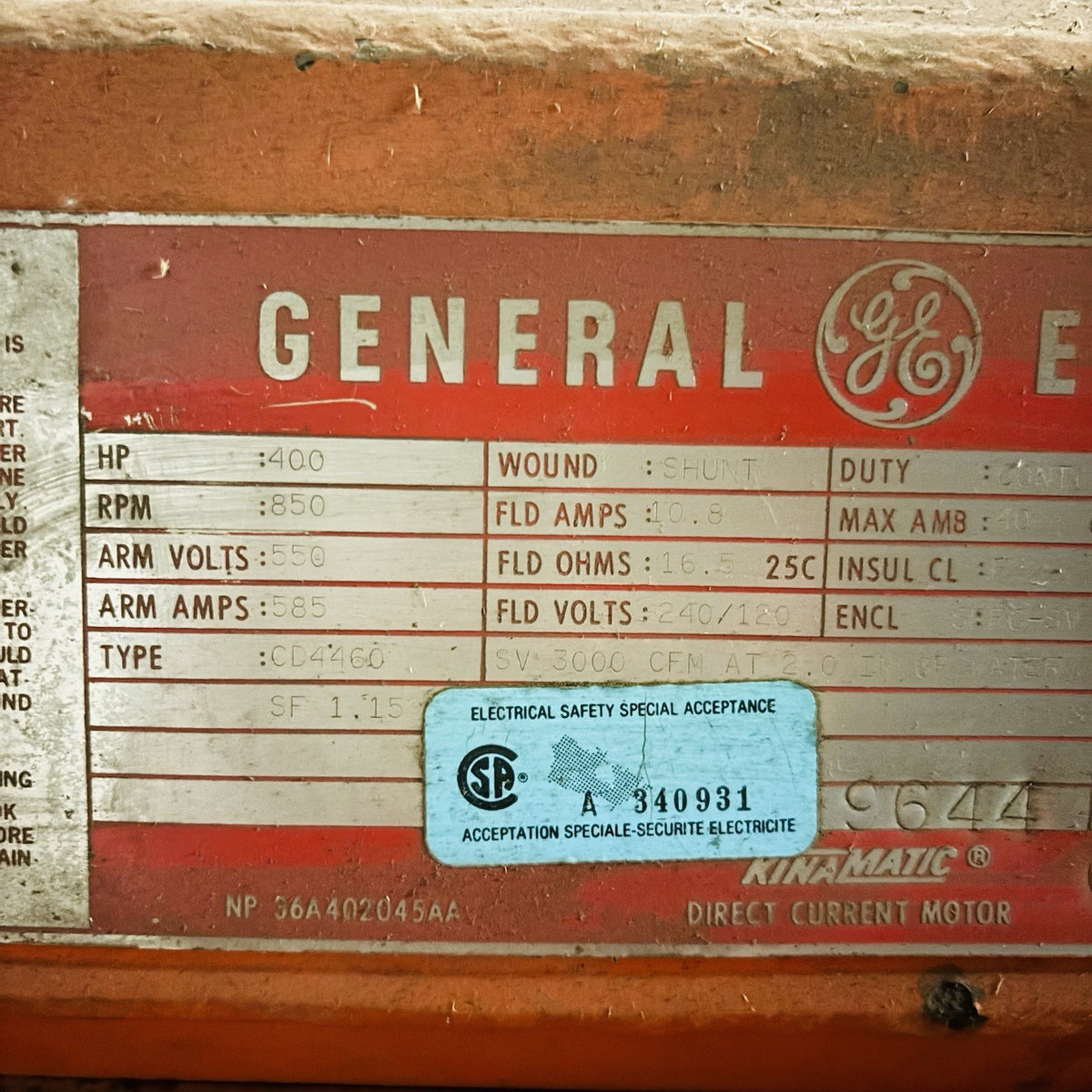 GE CD4460 nameplate