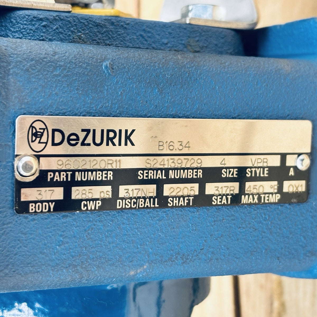 DeZurik 9602120R11 4 in nameplate