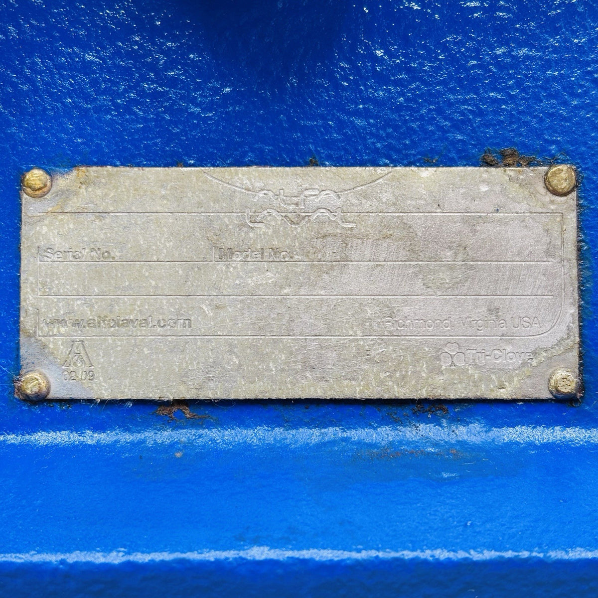 Tri-Clover SP218SDGS nameplate
