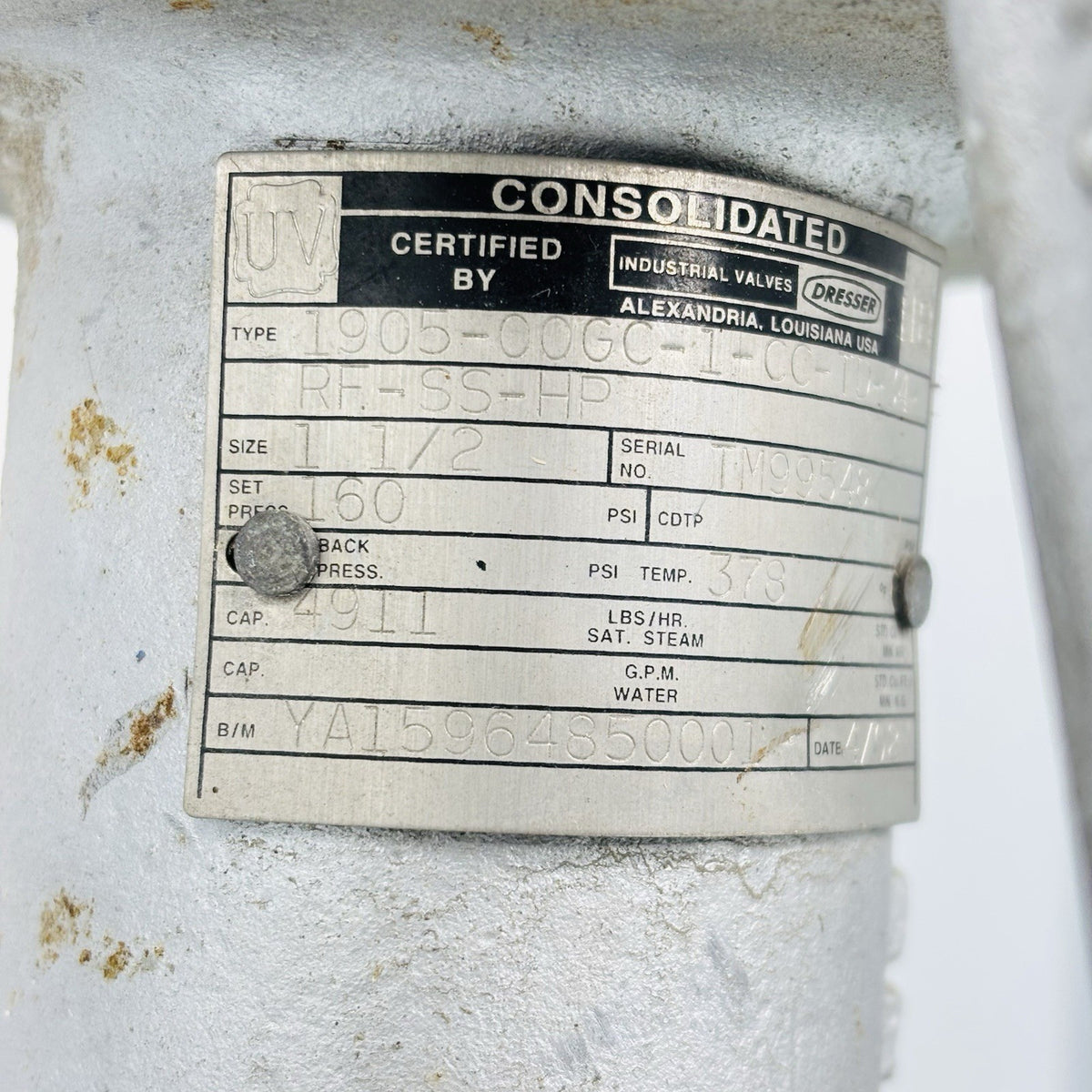 Consolidated 1905-00GC-1-CC-TD-34-RF-SS-HP 1-1/2 in nameplate