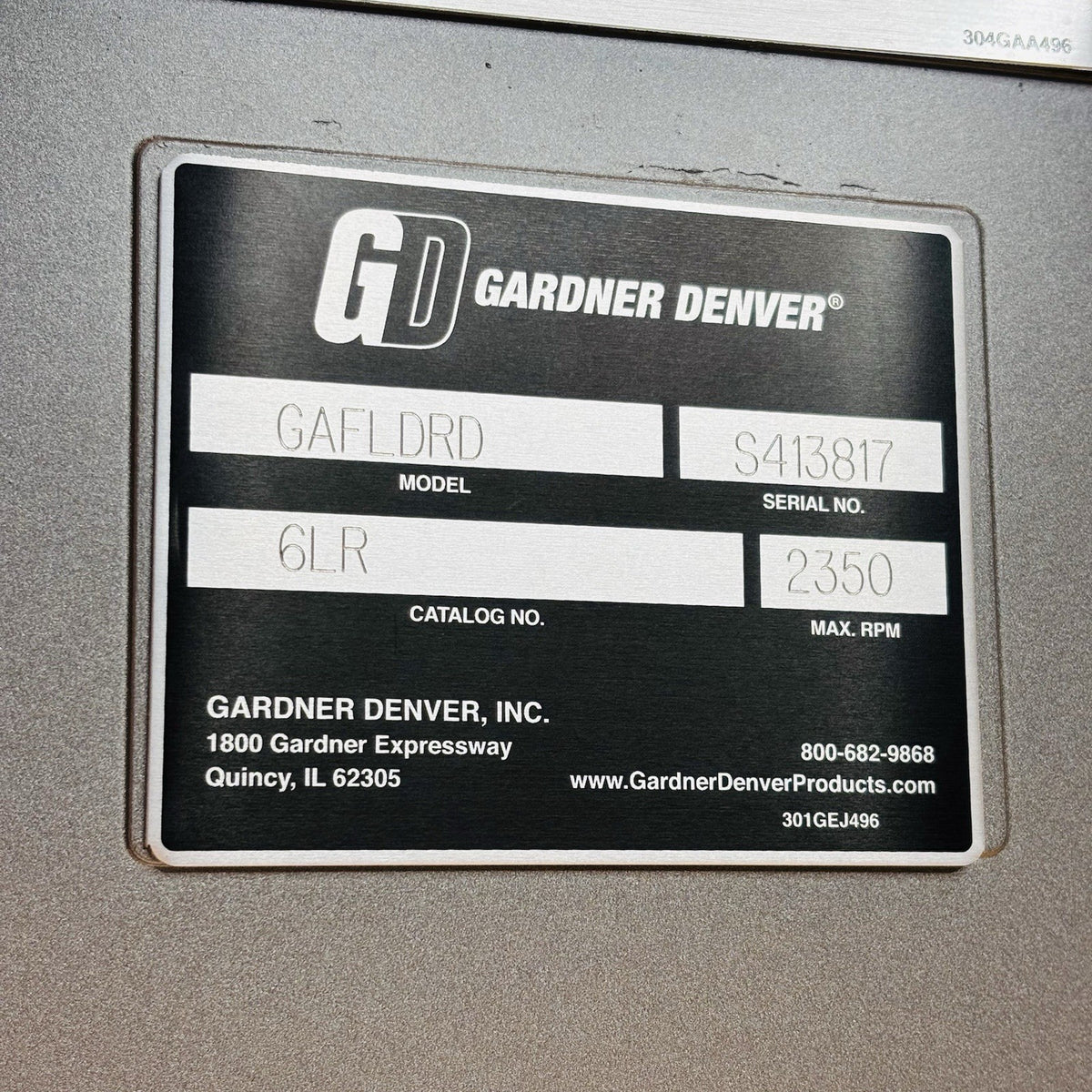 Gardner Denver GAFLDRD nameplate