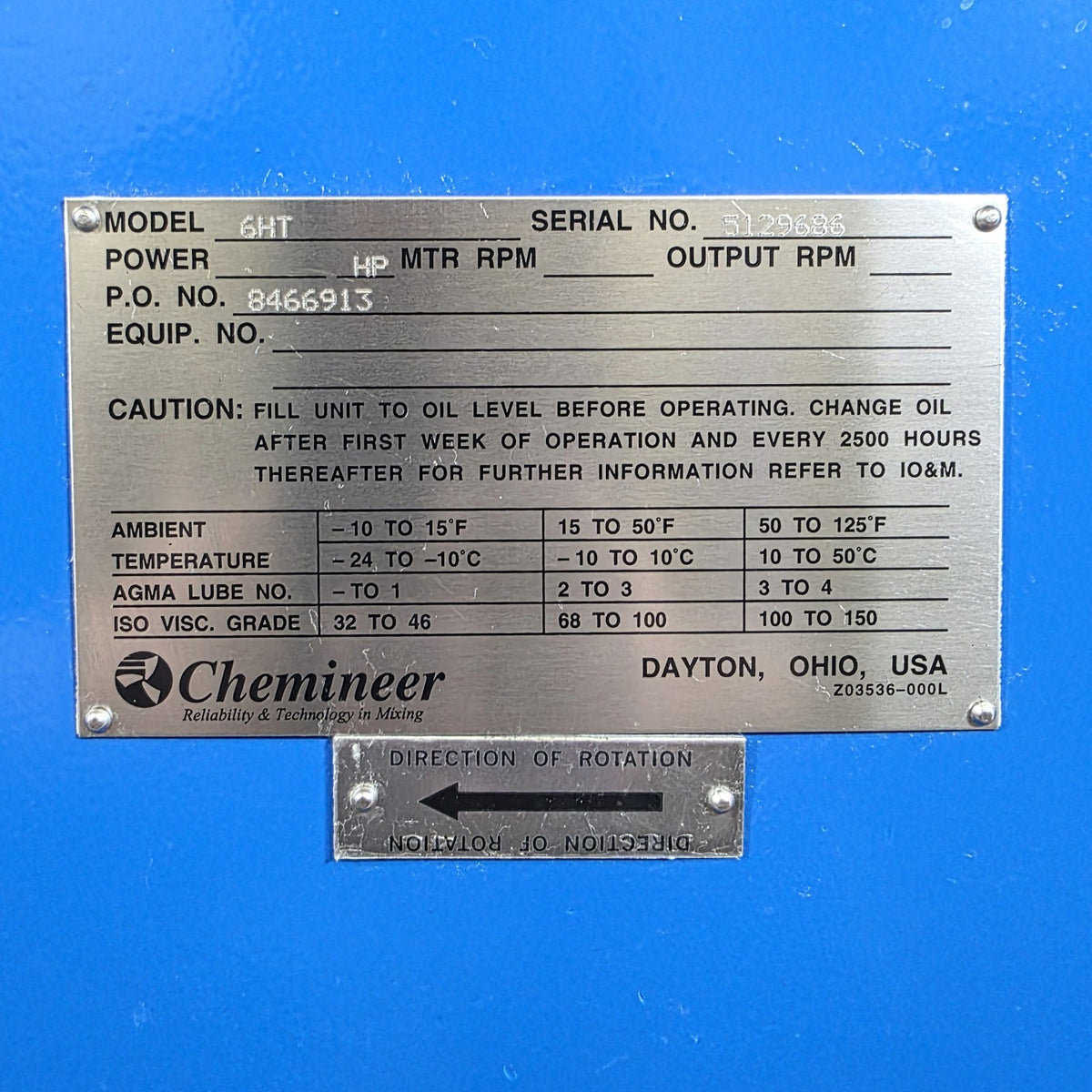 Chemineer 6HT mounting plate detail
