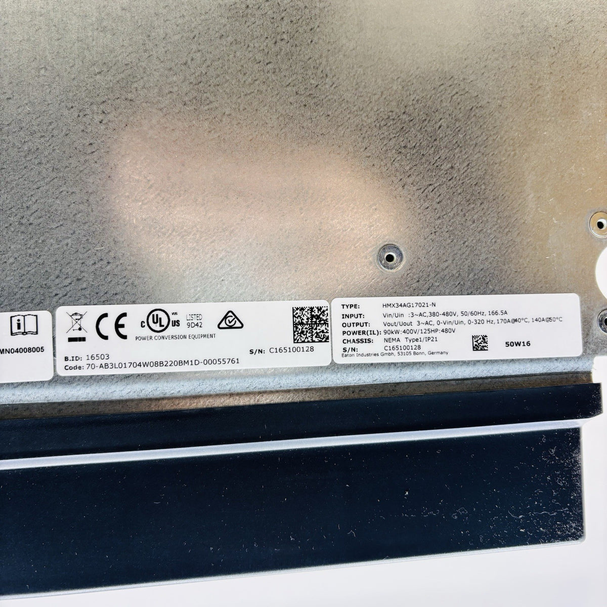 Eaton HMX34AG17021-N AC Drive equipment nameplate
