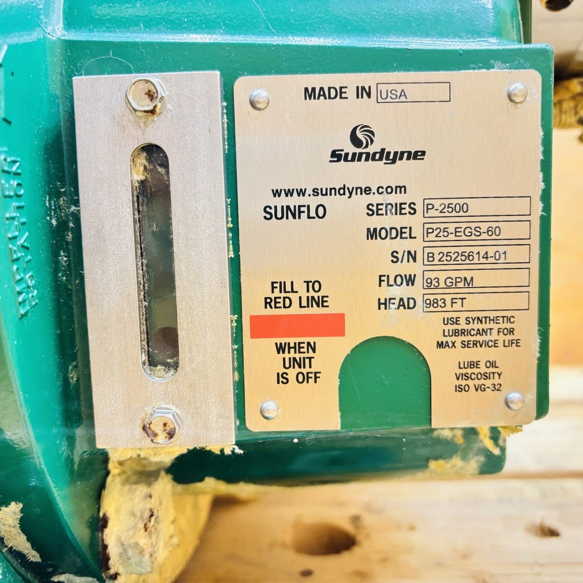 Sundyne P25-EGS-60 nameplate