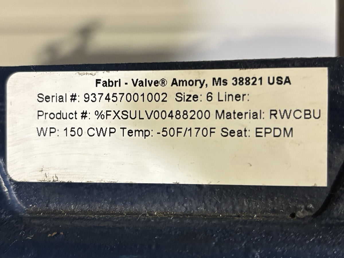 Fabri-Valve XS-150 ULV / %FXSULV00488200 6 in nameplate