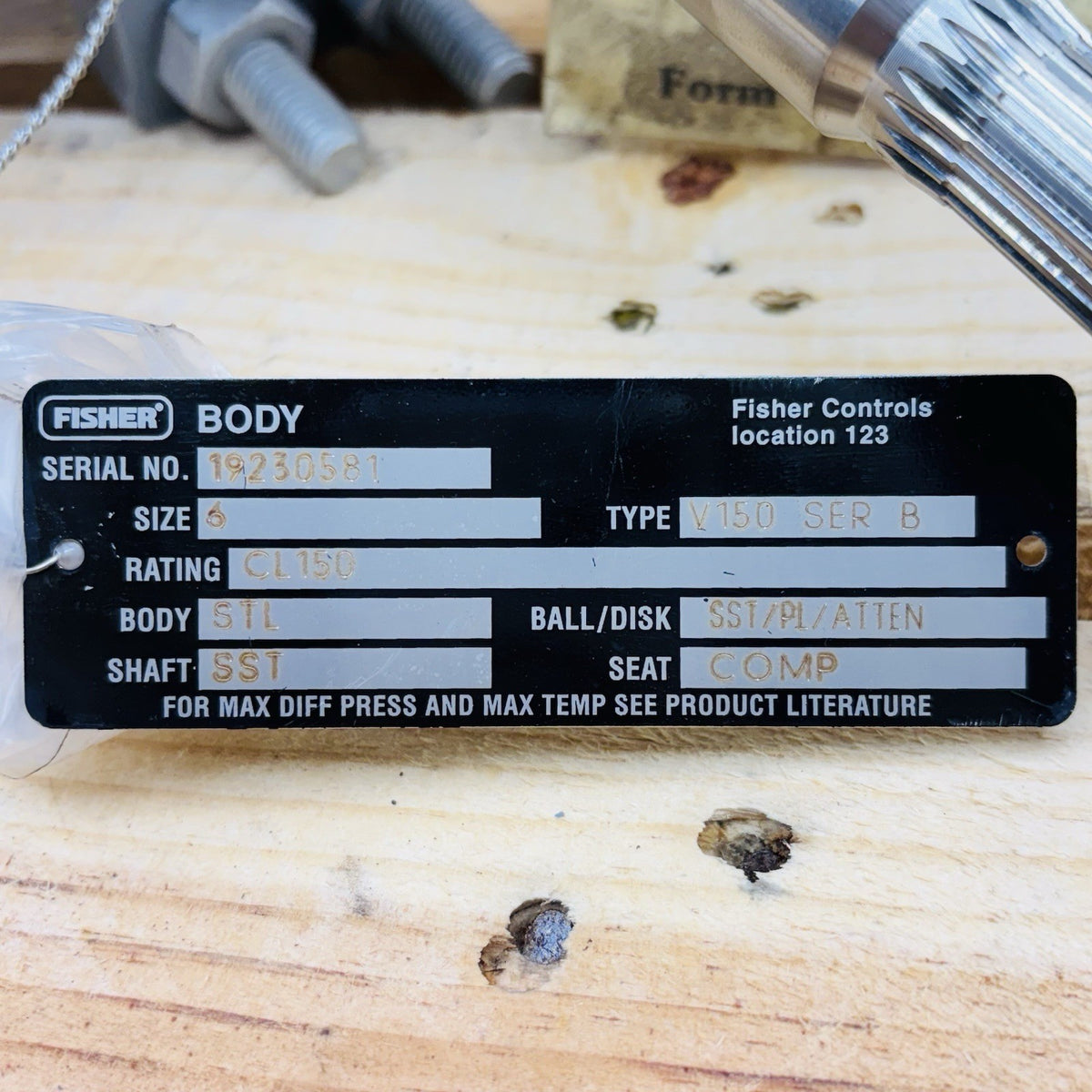 Fisher V150 SER B 6 in nameplate