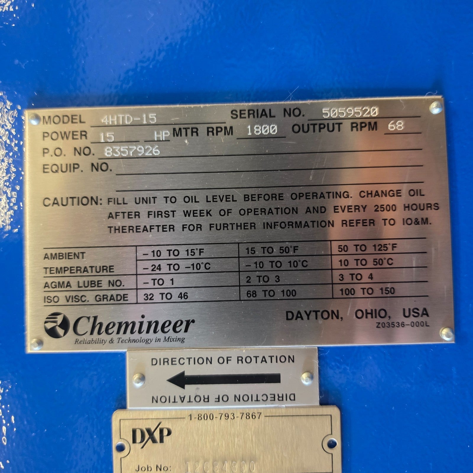 Chemineer 4HTD-15 side view showing input shaft