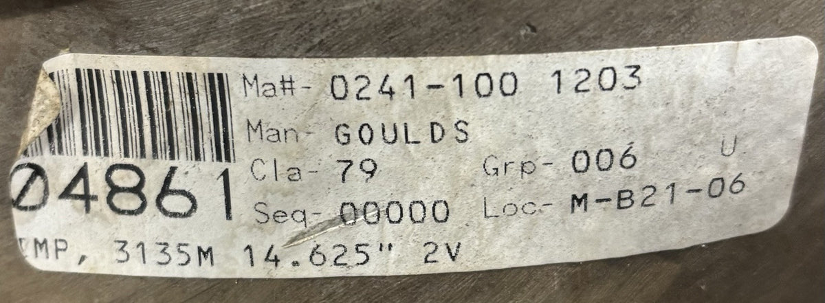 Goulds 0241-100 1203 8x14-20 nameplate