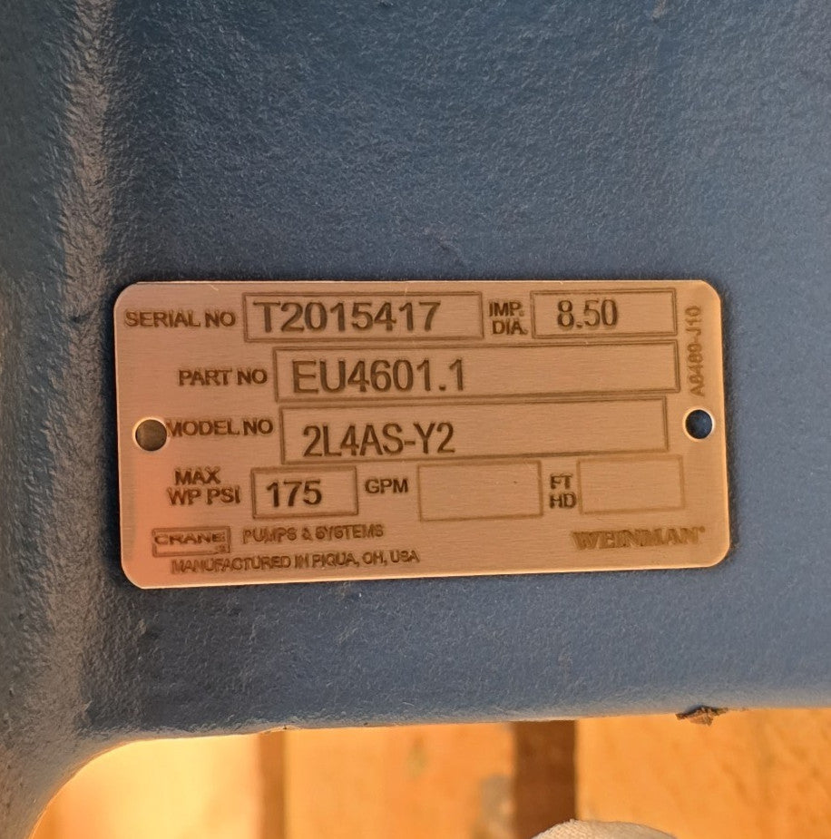 Crane Weinman 2L4AS-Y2 nameplate