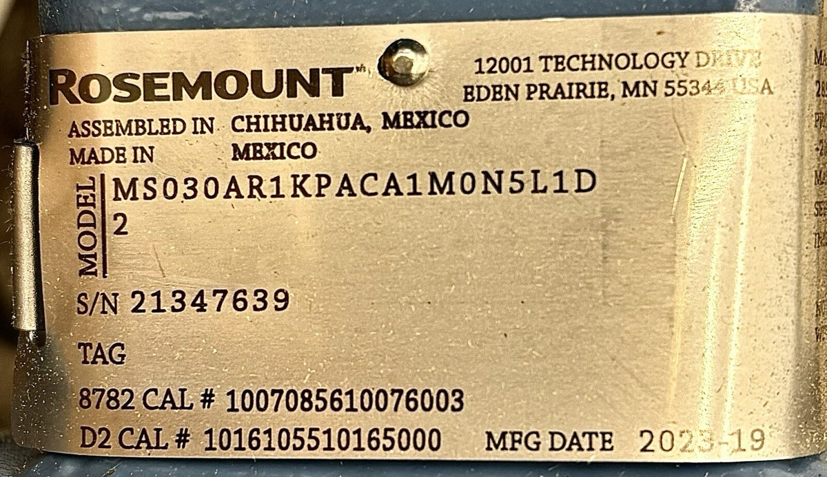 Rosemount MS030AR1KPACA1M0N5L1D 3 in nameplate
