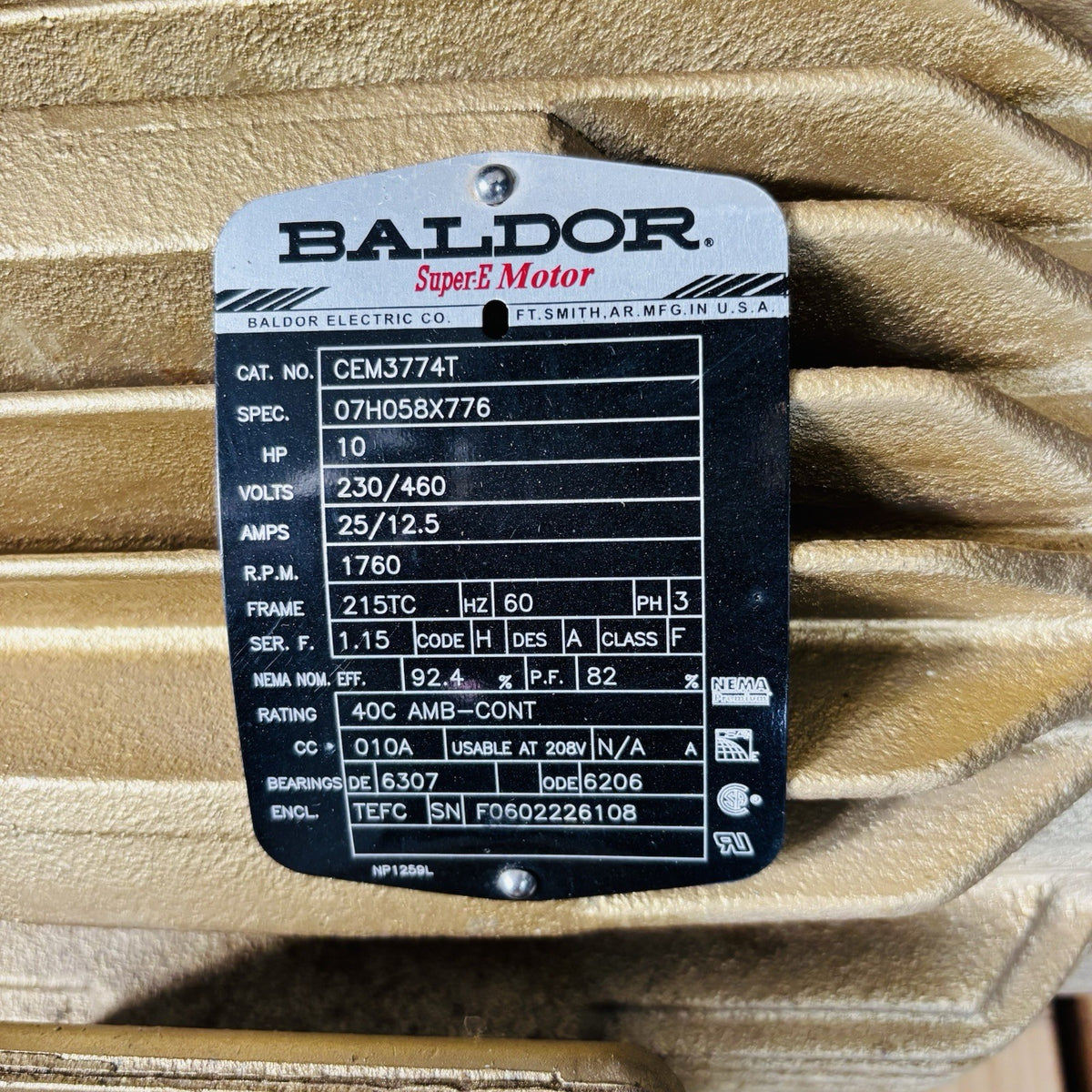 Baldor CEM3774T nameplate
