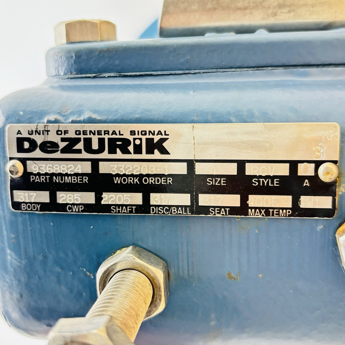 DeZurik RCV nameplate