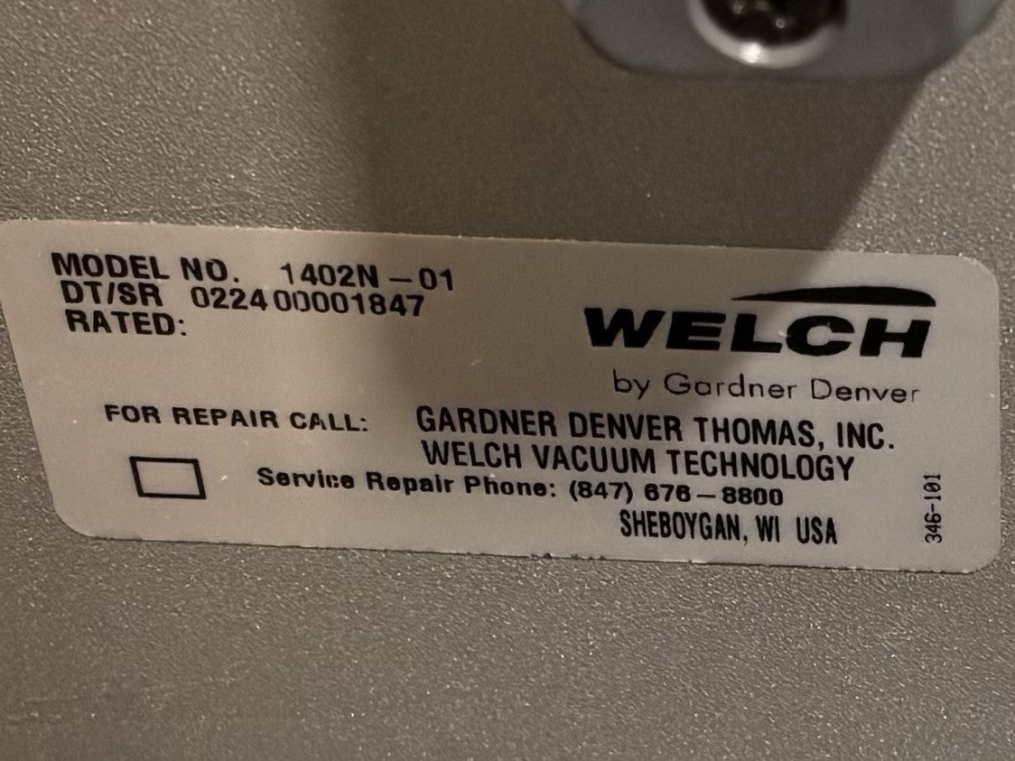 Welch 1402N-01 nameplate