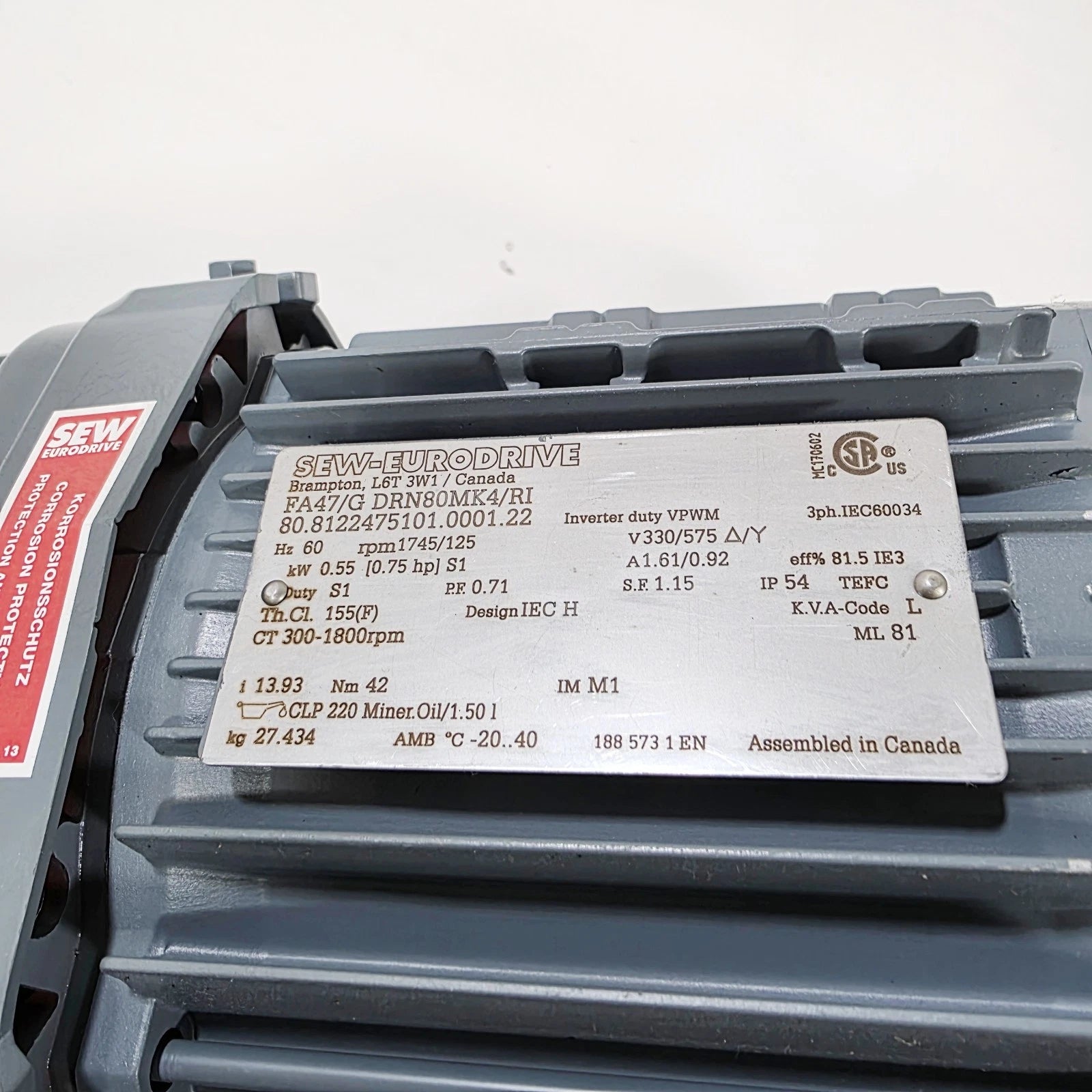 SEW Eurodrive FA47/A/G Gear Drive 13.93:1 Ratio 400Nm Right Angle Reducer