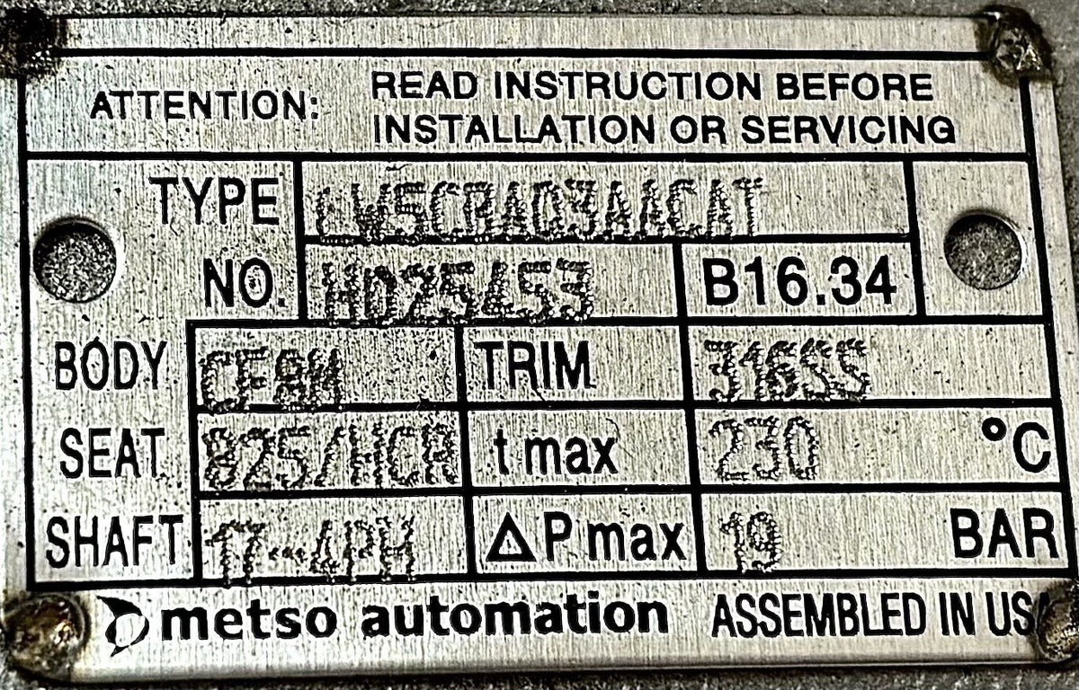 Jamesbury LW5CRAQ3AACAT nameplate