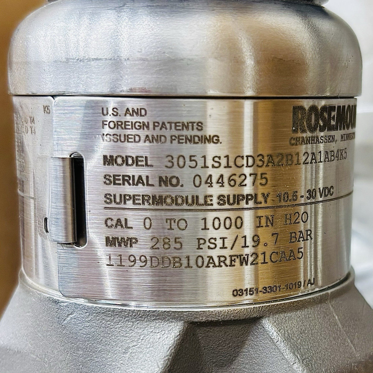 Rosemount 3051S1CD3A2B12A1AB4K5 1 in data tag