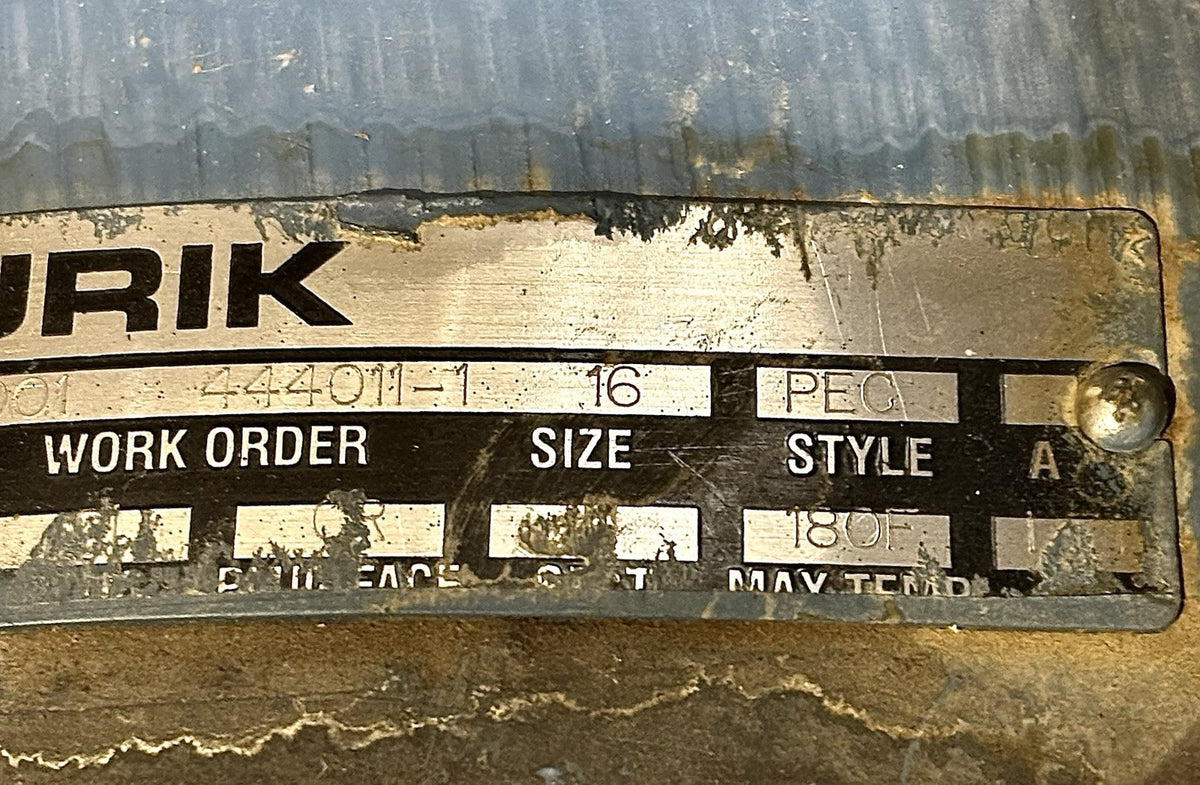 Dezurik 9417397 16 in nameplate