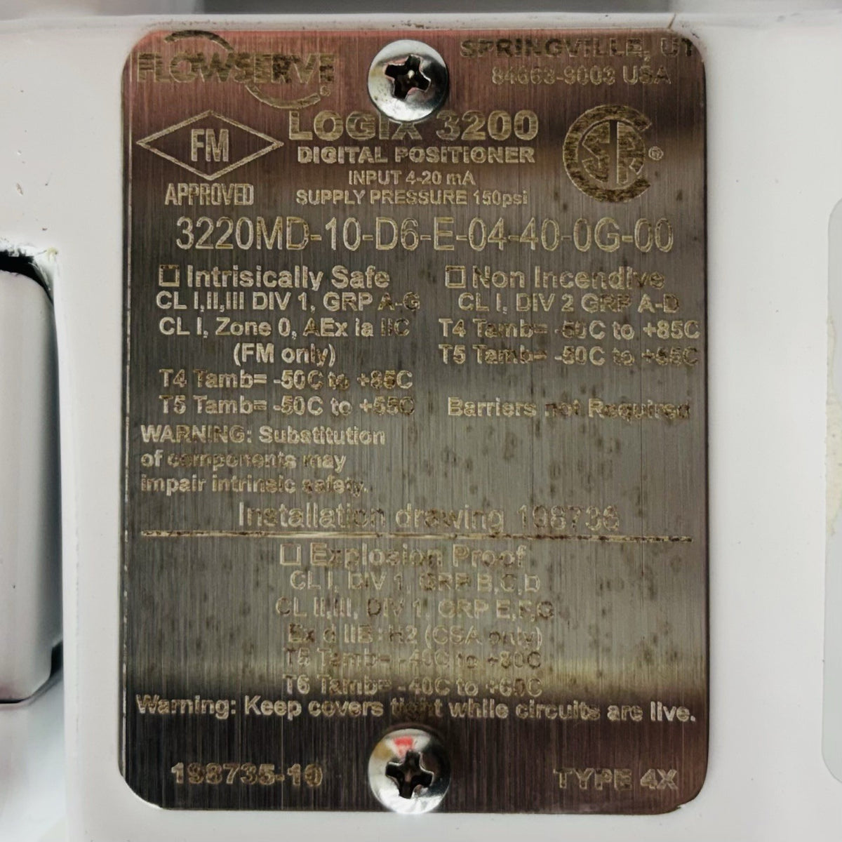 Flowserve 3220MD-10-D6-E-04-40-0G-00 nameplate