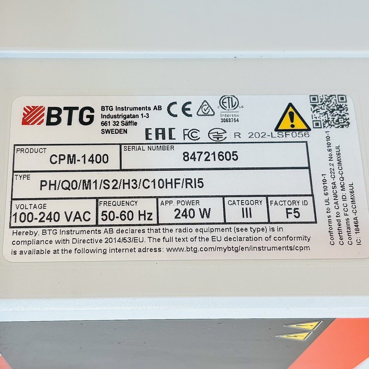 BTG MEK-3000 nameplate