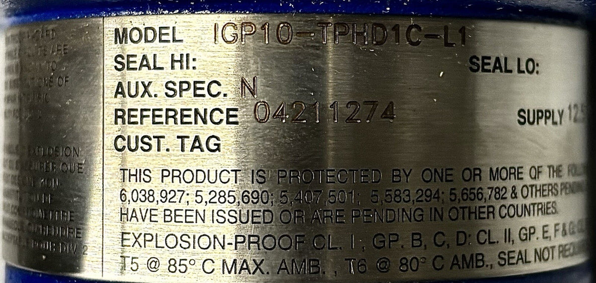 Foxboro IGP10-TPHD1C-L1 Pressure Transmitter equipment nameplate
