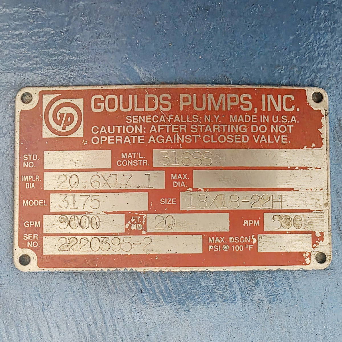 Goulds 3175 pump mounted on skid