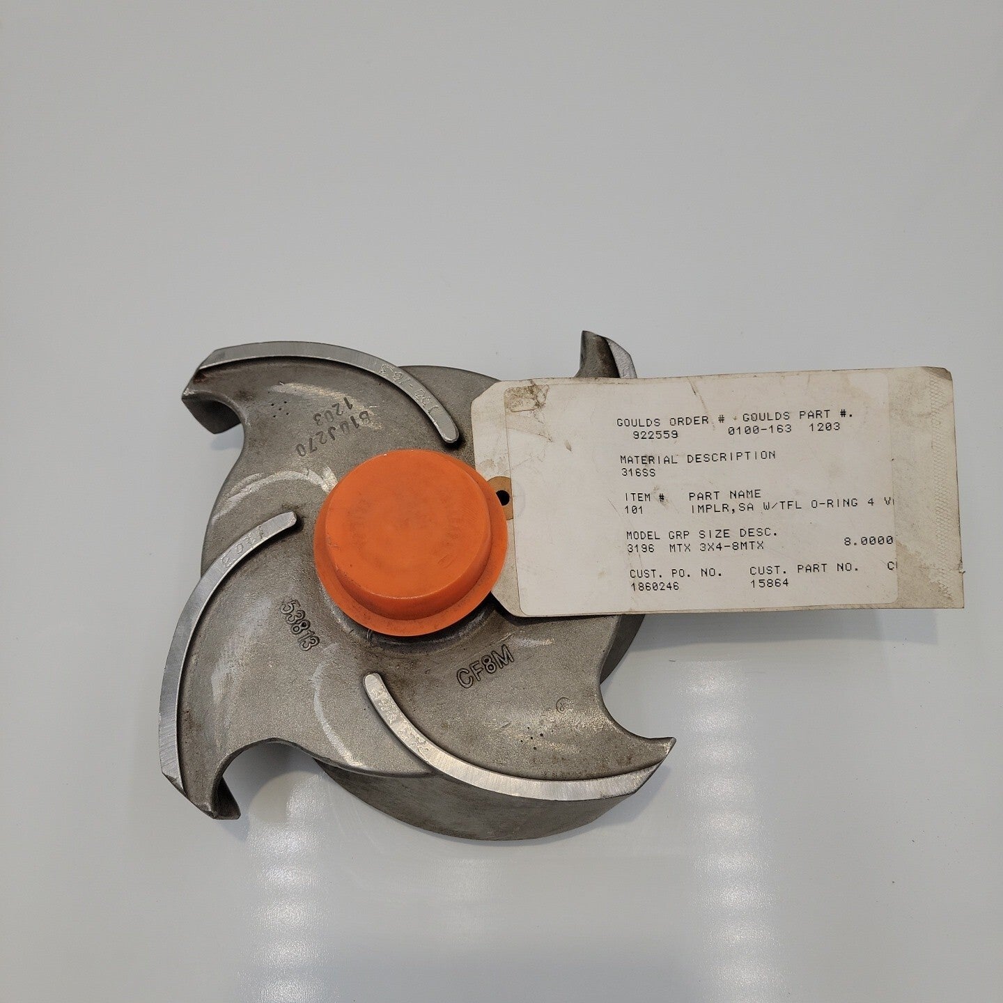 Goulds Pump 3x4-8 3196 MTX Impeller 4 Vane 8" 0100-163-1201