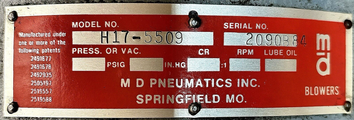 Kinney Tuthill 5509-H17 nameplate
