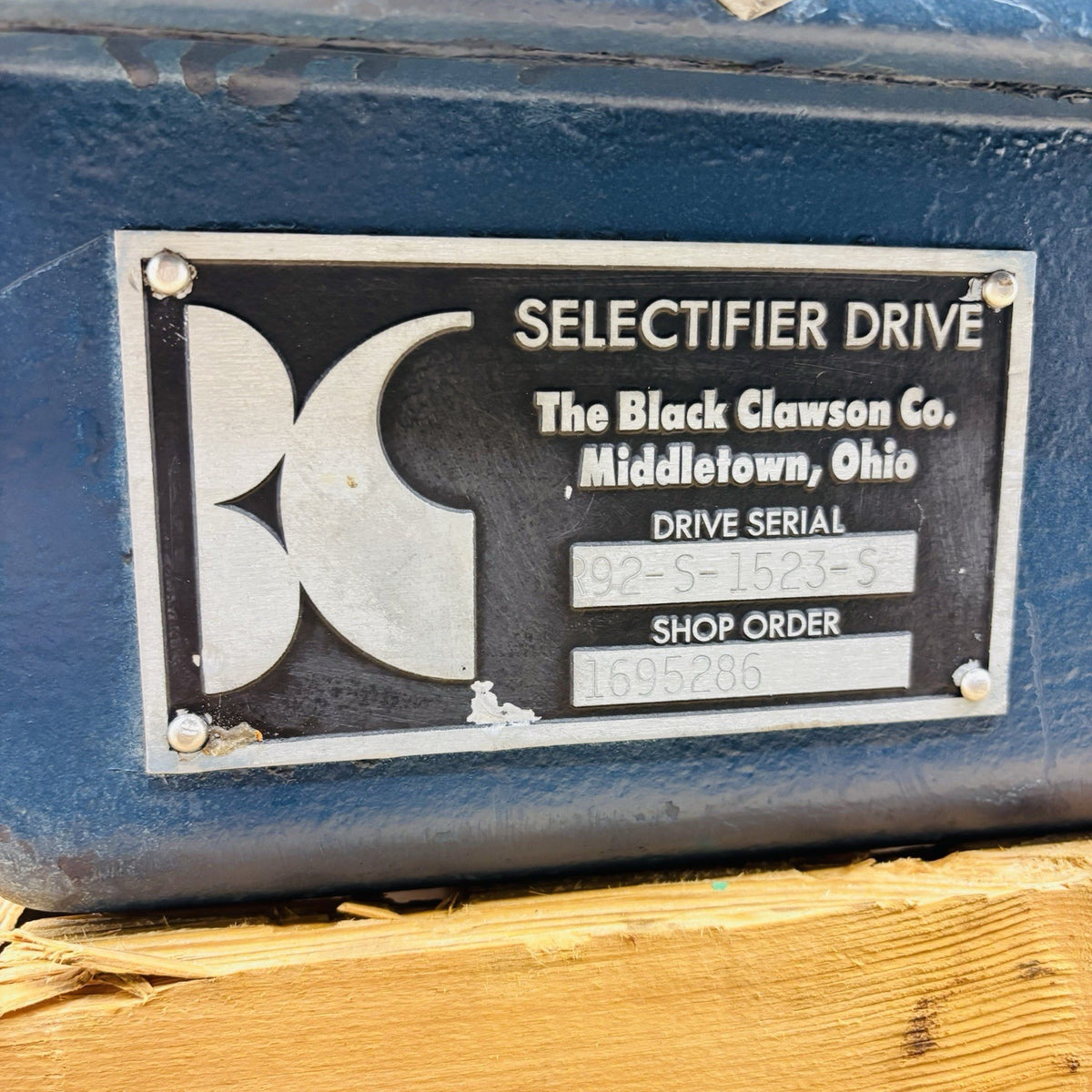 Black Clawson 92-5-1523-S nameplate