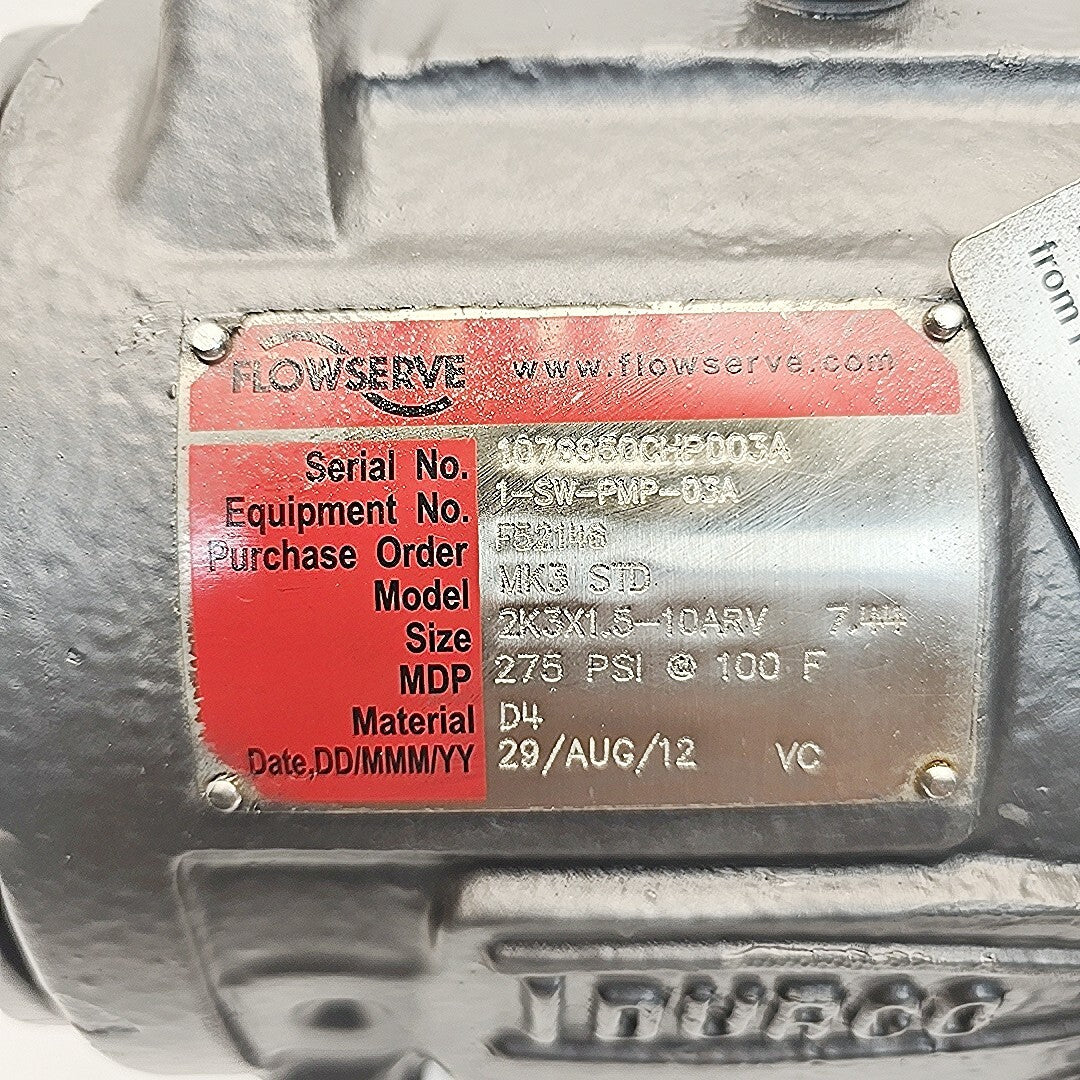 Flowserve Durco 2K3x1.5-10ARV MK3 STD Chemical Process Centrifugal Pump