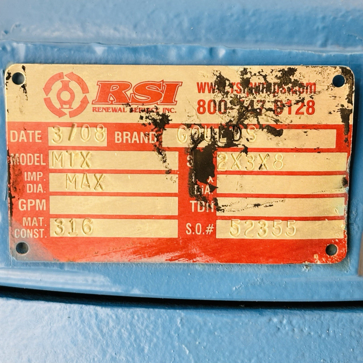 Goulds 3196 MTX 2x3-8 nameplate