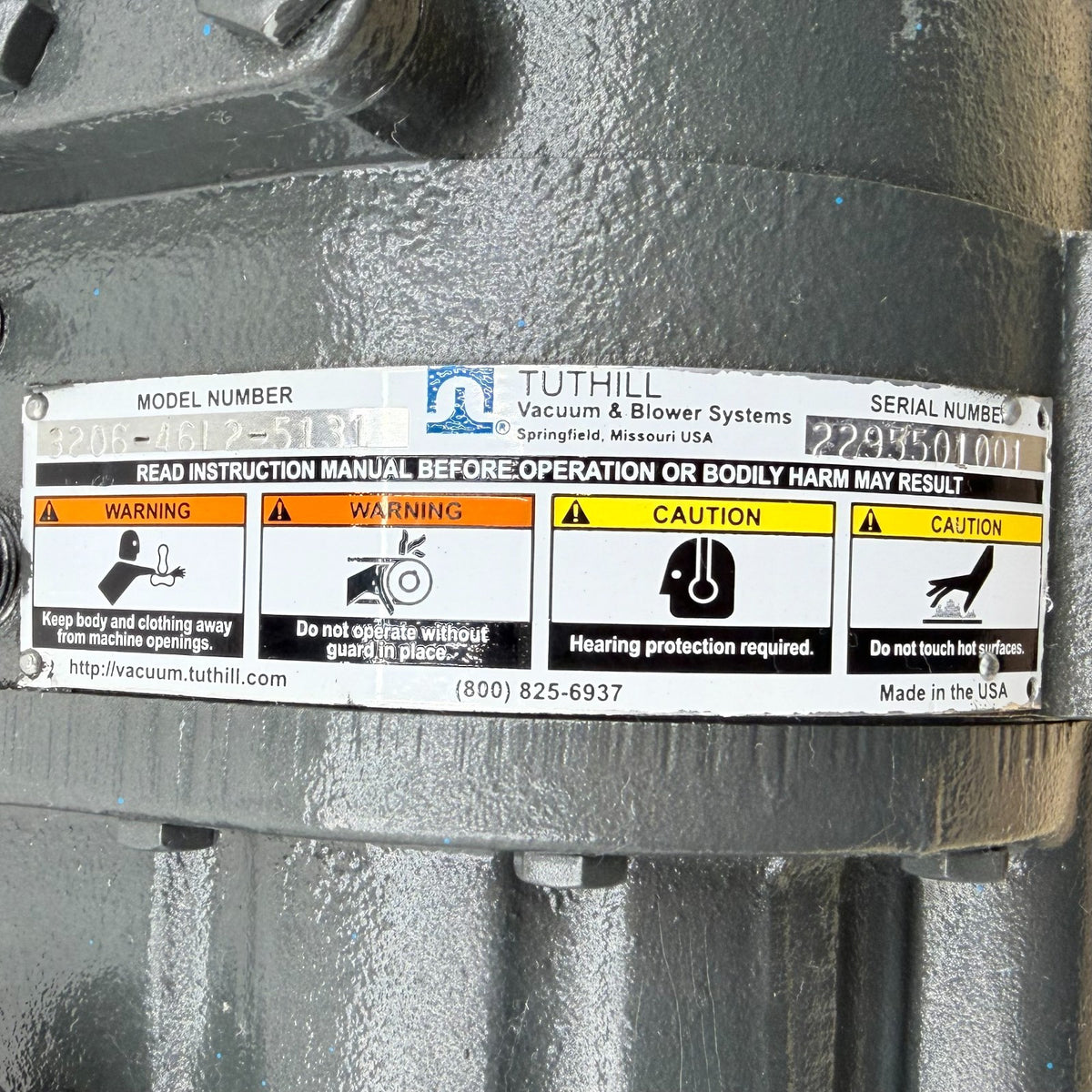 Tuthill 3206-46L2-5131 3x3 nameplate