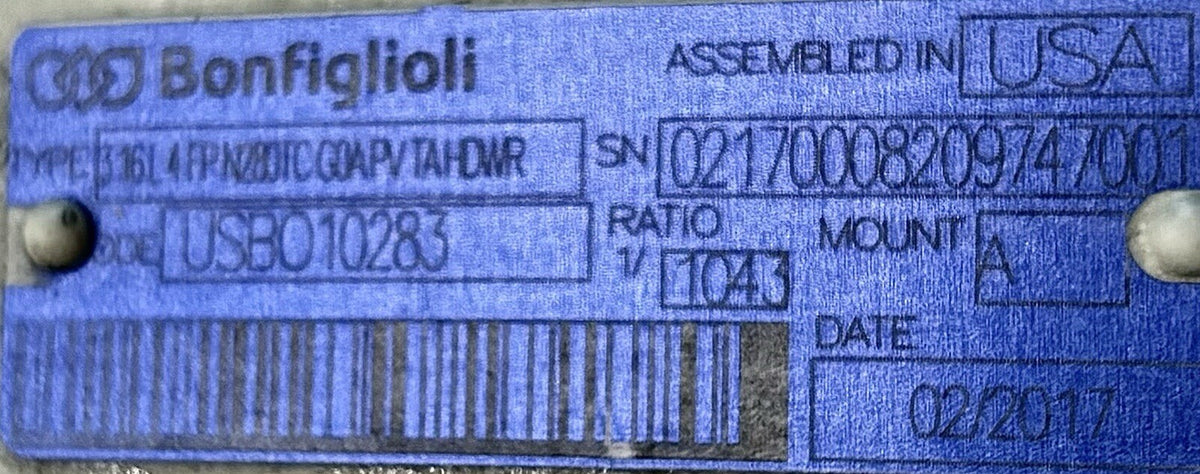Bonfiglioli 316L4FPN280TCG0A Gearbox equipment nameplate