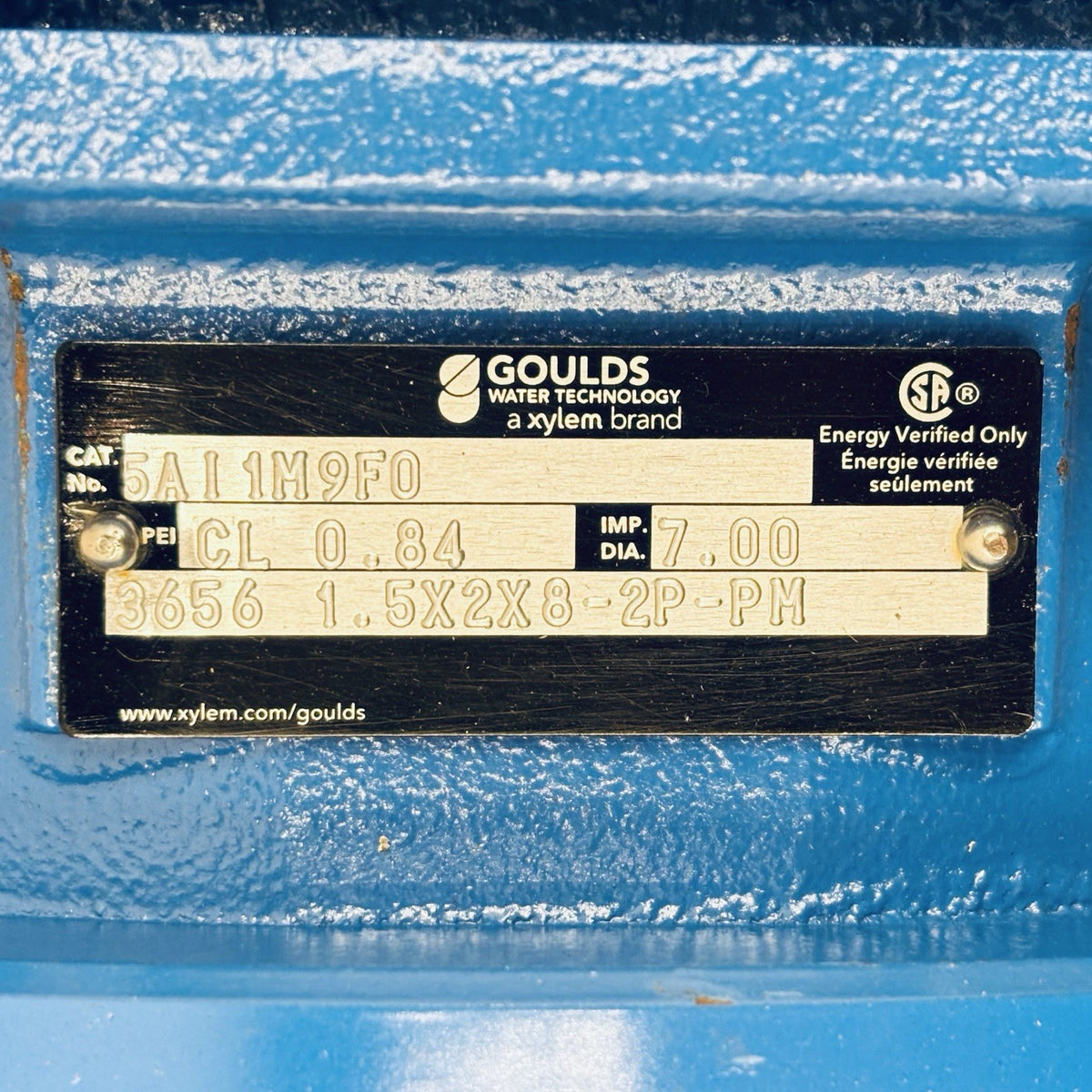 Goulds 3656 1.5x2-8 nameplate