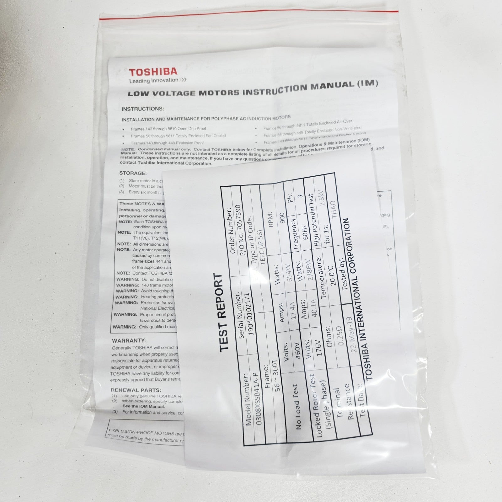 Toshiba 0308XSSE11A-P 30HP TEFC electric motor – terminal box detail