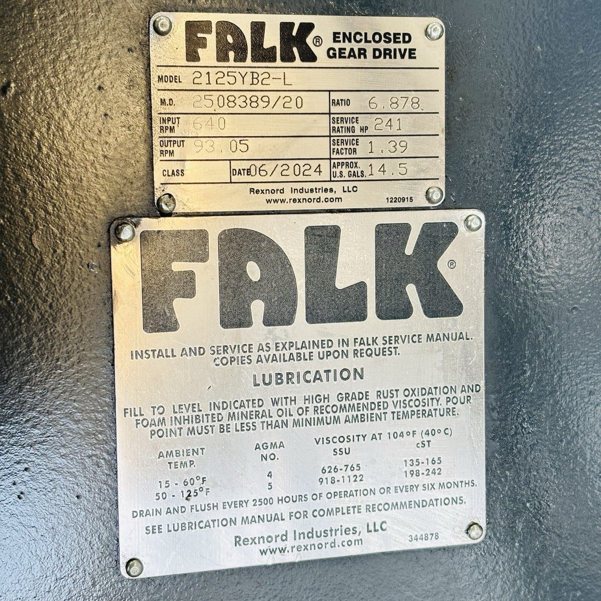Falk 2125YB2-L nameplate