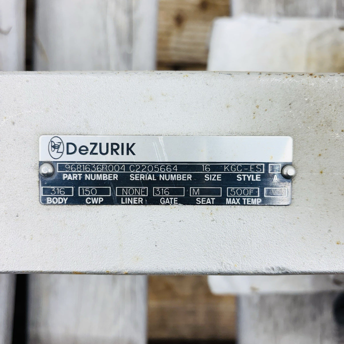 Dezurik 9681636R004 16 in nameplate
