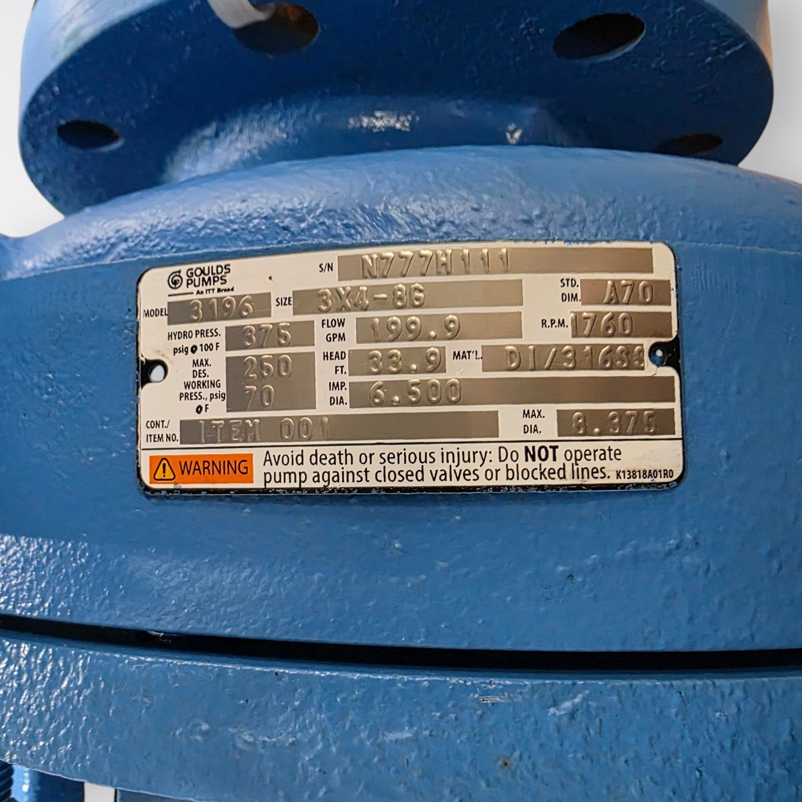 Goulds 3196 i-Frame 3x4-8G suction and discharge ports