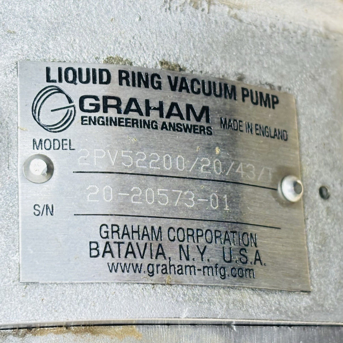 Graham 2PV52200/20/43/I nameplate