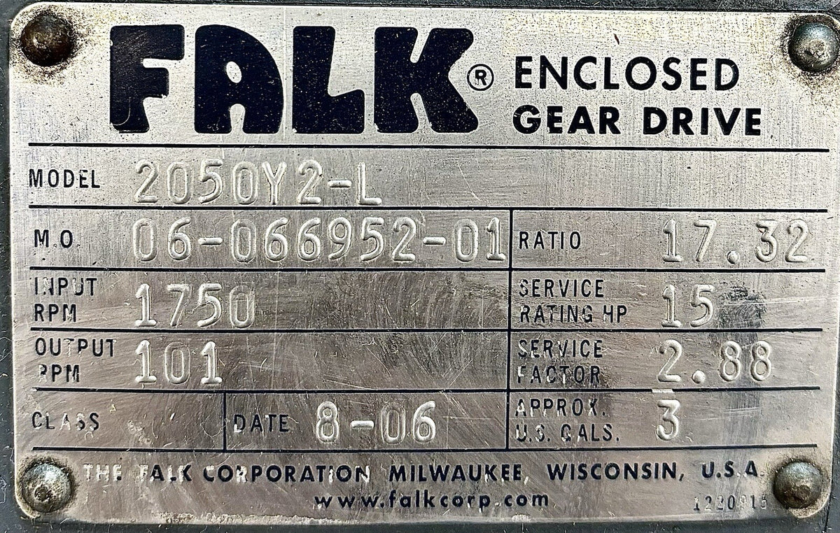Falk 2050Y2-L Gear Drive equipment nameplate